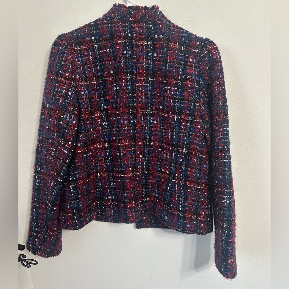 Talbots tweed red blue blazer with metallic detail gold buttons sz 10 gorgeous! - Picture 2 of 12